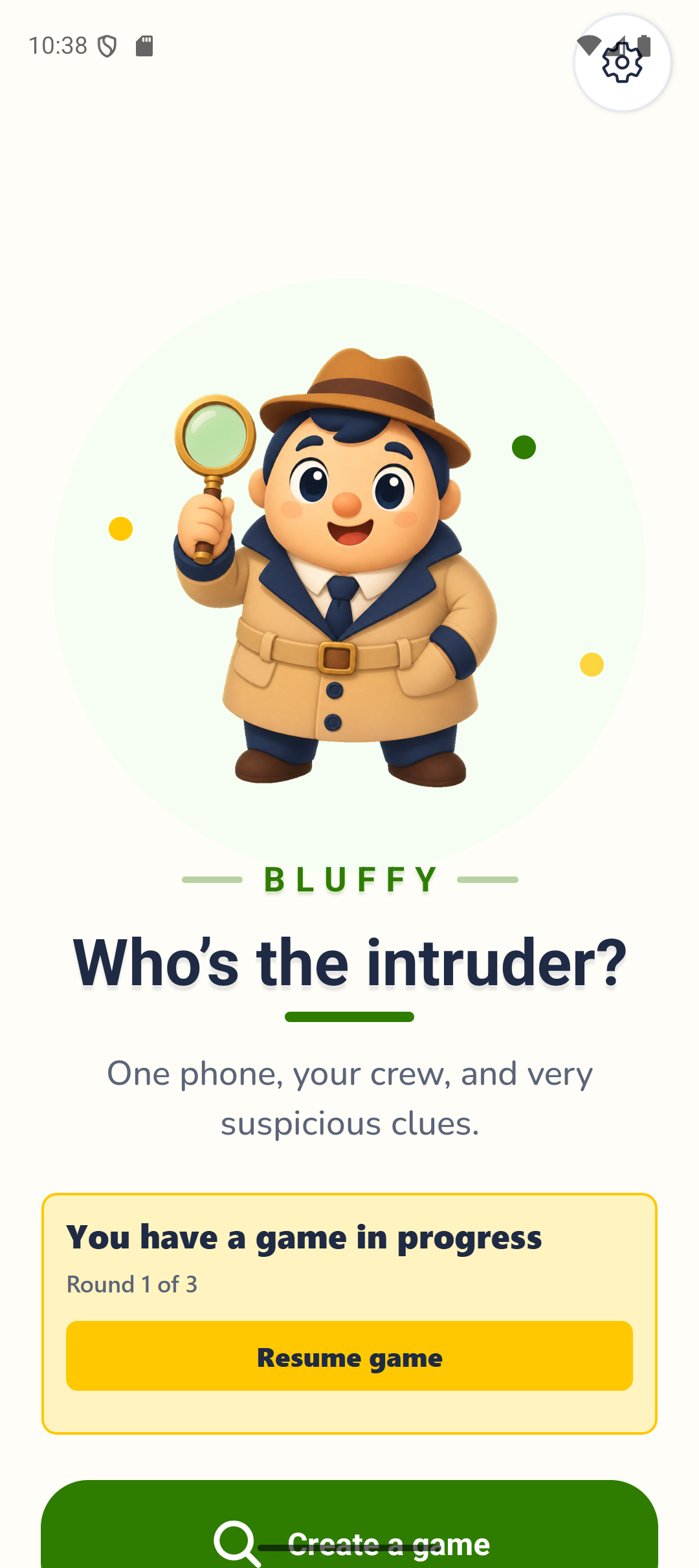 Bluffy home screen